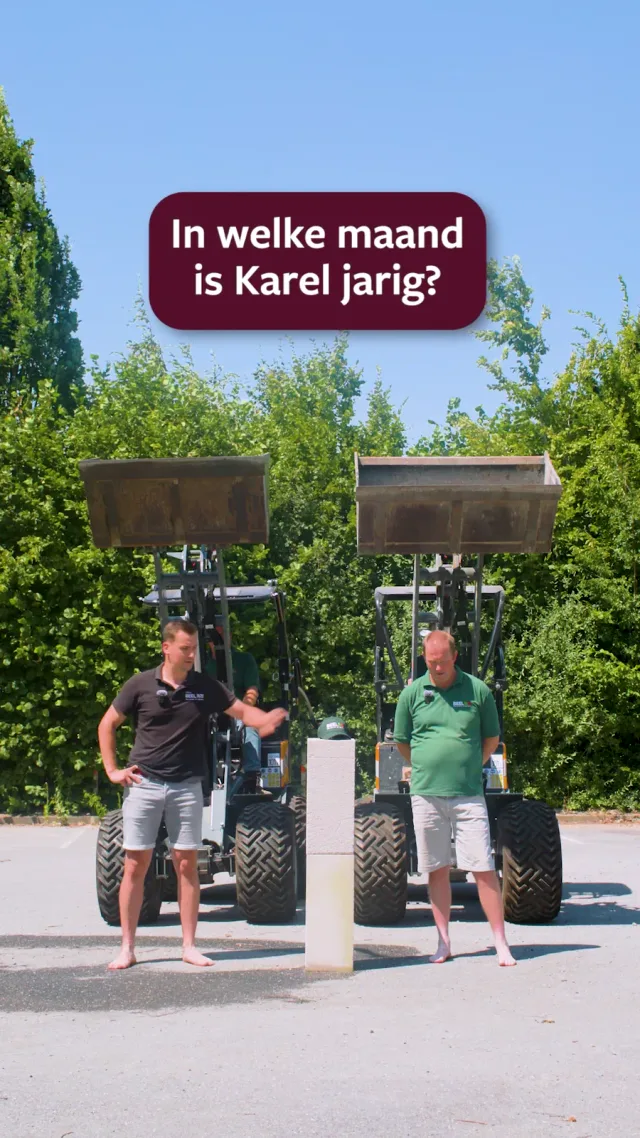 Quiz-snackvideo: twee collega's voor twee verreikers, onder de vraag 'In welke maand is Karel jarig?'